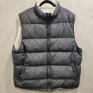 Cherokee Reversible Down Puffer Vest Mens 2XL Black Full Zip Pockets Mock Neck